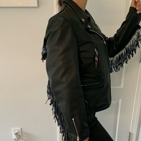 Vintage Black Leather Racer Motorcycle Lined Jacket‎ tassels beaded customized - Picture 4 of 16